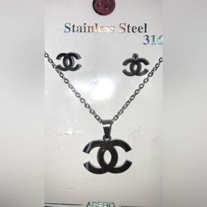 Elegant Silver Stainless Steel Necklace and Earring Set